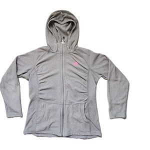 North Face Fleece Jacket Womens M Gray Full Zip Hoodie Pink Ribbon Breast Cancer